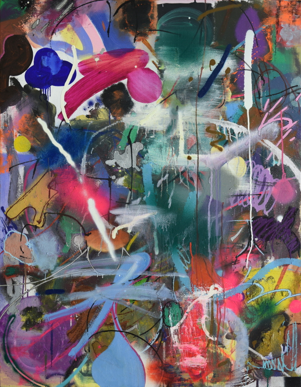 환상의 빛, rumbling, 116.7x91cm, oil,spray paint,acrylic on canvas,2017