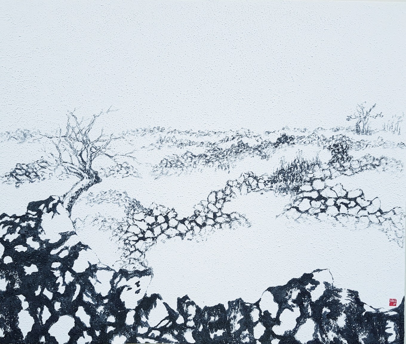 제주돌담, 80cm x 65cm, 먹 혼합재료, 캔버스에 그림
