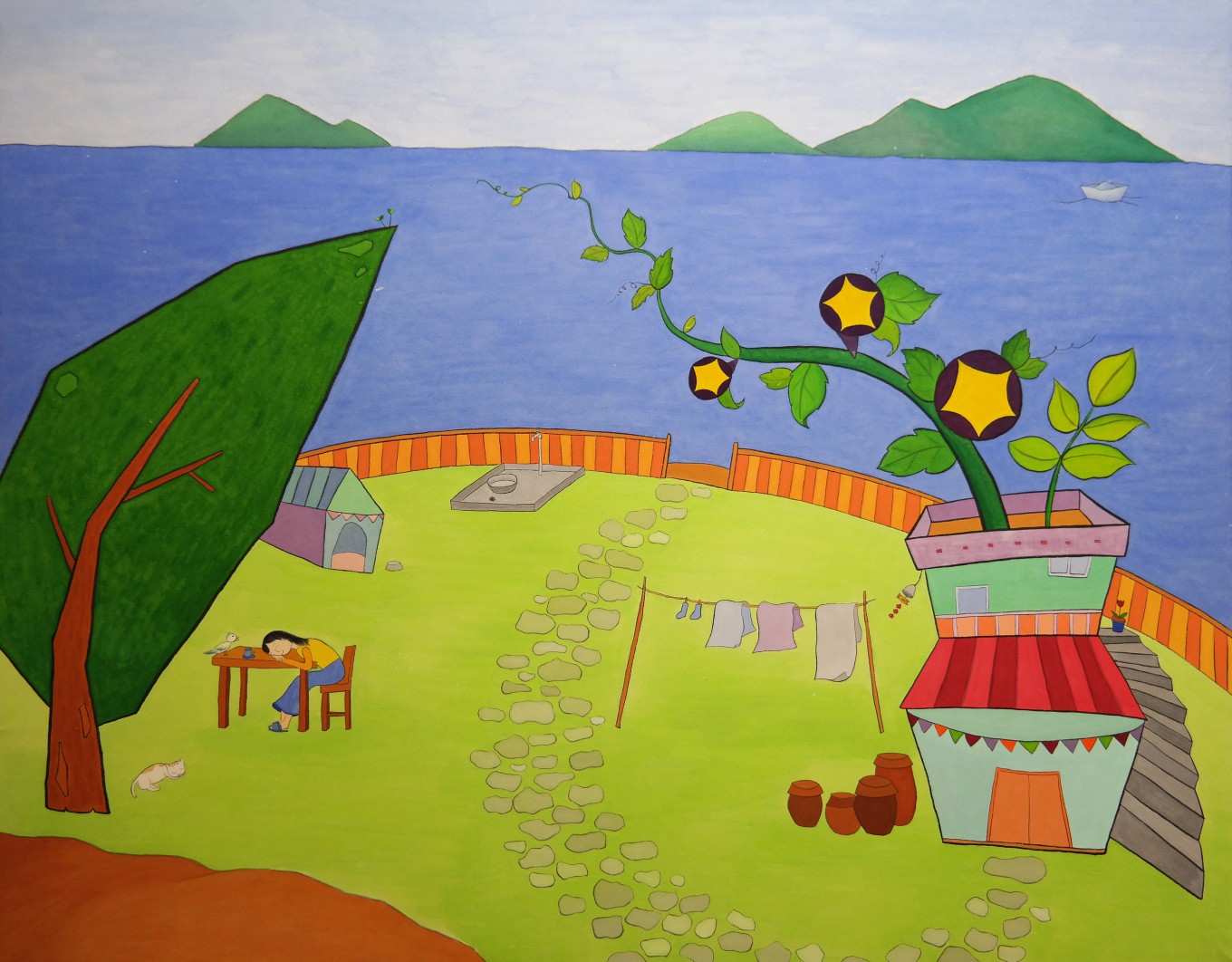 별을 품다-낮잠_장지에채색_116.7x91.0cm_2018