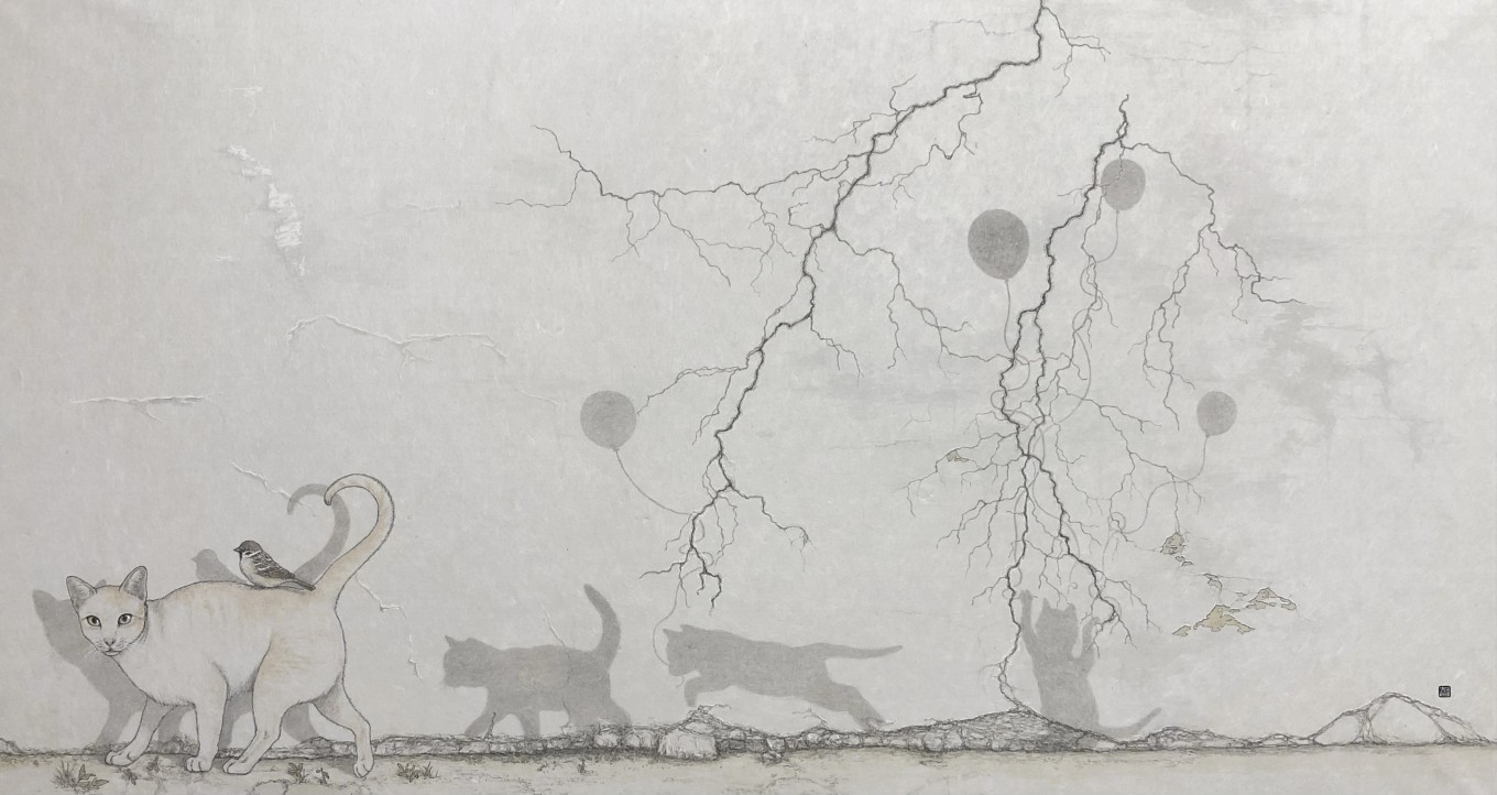 自畵 23-08. 담벼락-허상, 순지에 수묵담채, 115x61cm, 2023