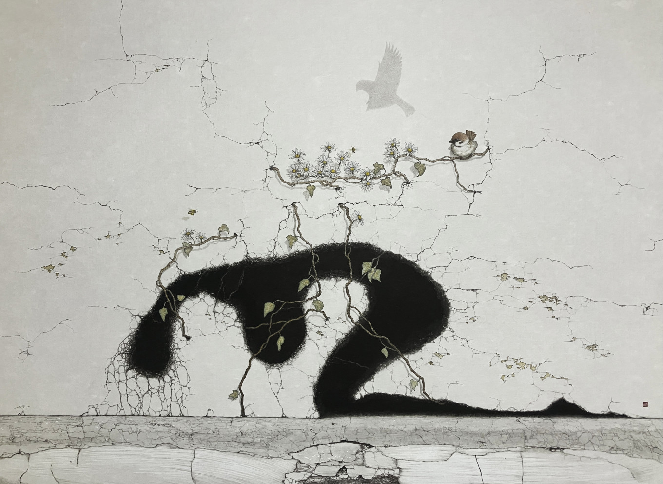 自畵 25-06. 인(仁)-무게 Ⅱ, 순지에 수묵담채, 116.8×85.5cm, 2025
