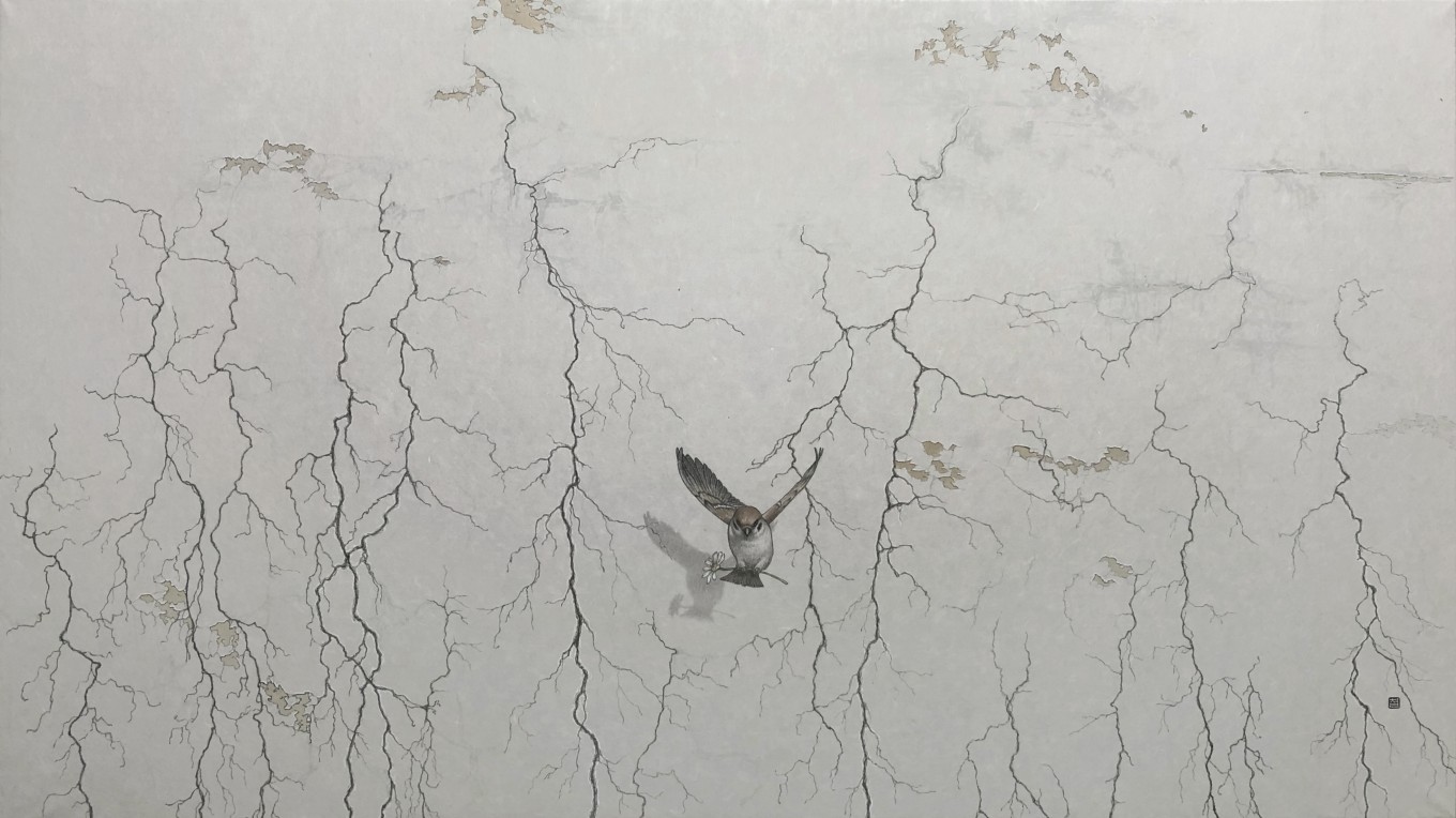 自畵 23-07. 담벼락-화, 순지에 수묵담채, 110x65cm, 2023