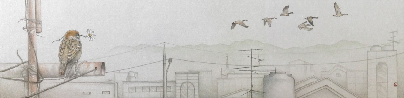 自畵 16-10. 머물다, 순지에 수묵담채, 98.7×24.2cm, 2016